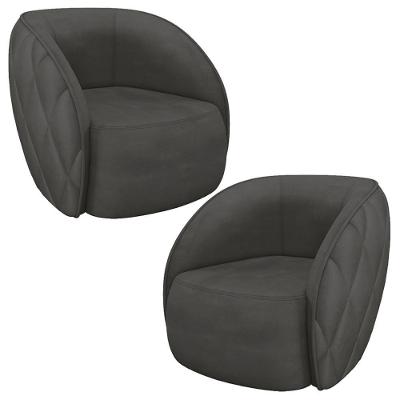 Kit 02 Poltronas Decorativa Para Sala Living Olimpo M03 Veludo Cinza Escuro - Lyam Decor