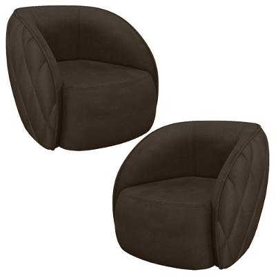 Kit 02 Poltronas Decorativa Para Sala Living Olimpo M03 Veludo Marrom - Lyam Decor