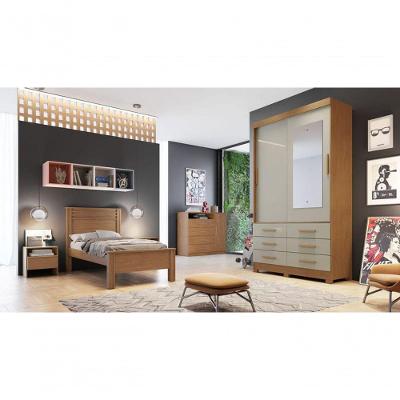 Guarda Roupa Solteiro Com Espelho 2 Portas 6 Gavetas Buriti-cumaru-fendi Móveis Novo Horizonte