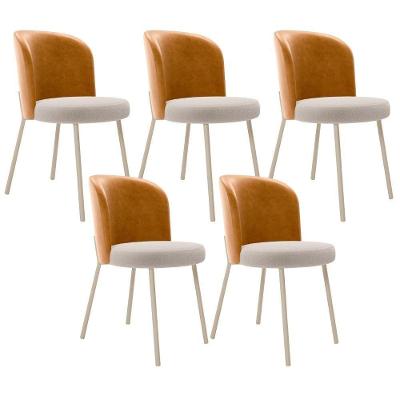 Kit 5 Cadeiras Sala De Jantar Estofada Gavi Arena L02 Couríssimo Whisky Bouclê Creme Lyam Decor
