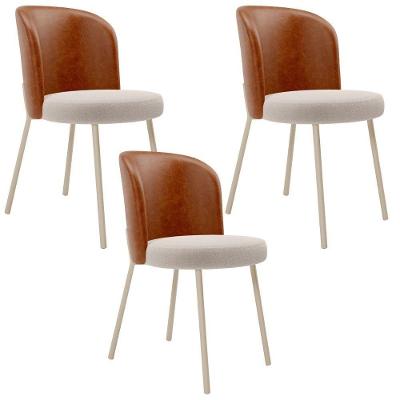 Kit 3 Cadeiras Sala De Jantar Estofada Gavi Arena L02 Couríssimo Camel Bouclê Creme Lyam Decor