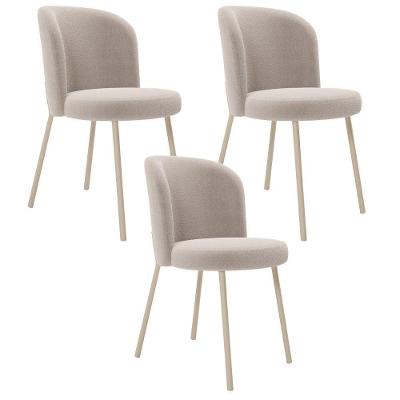 Kit 3 Cadeiras Sala De Jantar Estofada Gavi Arena L02 Bouclê Creme Lyam Decor