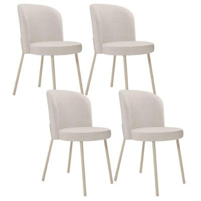 Kit 4 Cadeiras Sala De Jantar Estofada Gavi Arena L02 Linho Cru Lyam Decor