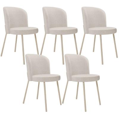 Kit 5 Cadeiras Sala De Jantar Estofada Gavi Arena L02 Linho Cru Lyam Decor