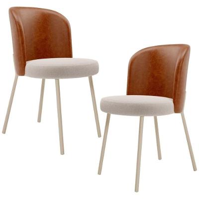 Kit 2 Cadeiras Sala De Jantar Estofada Gavi Arena L02 Couríssimo Camel Bouclê Creme Lyam Decor