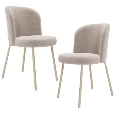 Kit 2 Cadeiras Sala De Jantar Estofada Gavi Arena L02 Bouclê Creme Lyam Decor
