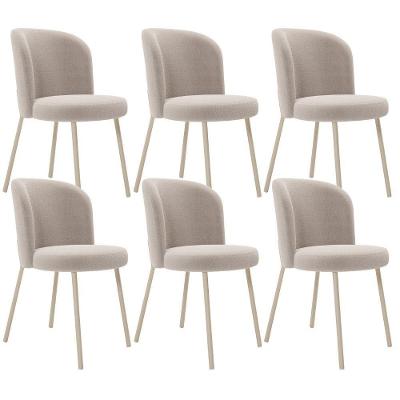 Kit 6 Cadeiras Sala De Jantar Estofada Gavi Arena L02 Bouclê Creme Lyam Decor