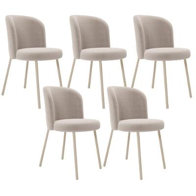 Kit 5 Cadeiras Sala De Jantar Estofada Gavi Arena L02 Bouclê Creme Lyam Decor