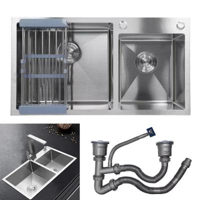 Cuba Dupla Cozinha Goumert Aço Inox Escovado Escorredor Luxo Lava Louça Casa Balcao Pia Torneira Limpeza Area Externa