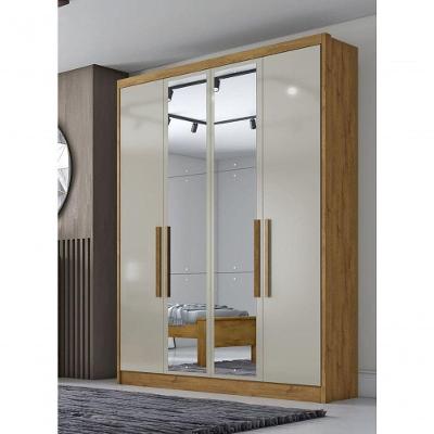Guarda Roupa Solteiro Com Espelho 4 Portas 3 Gavetas Moderni -cumaru-fendi Móveis Novo Horizonte