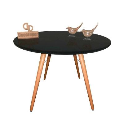 Mesa Jantar Pés Palitos Tampo Redondo Vidro Laqueado 140cm Preto