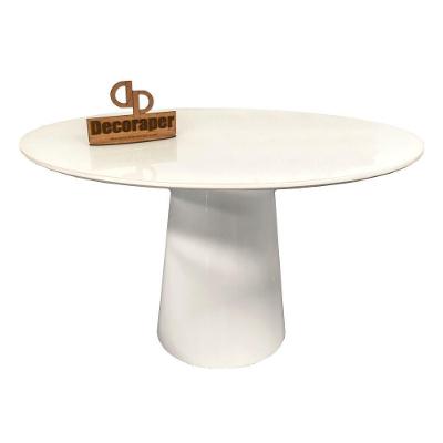 Mesa Jantar Cone Laqueado Tampo Redondo Laca Com Vidro 130cm Branco
