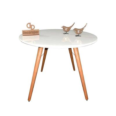 Mesa Jantar Pés Palitos Tampo Redondo Vidro Laqueado 110cm Branco