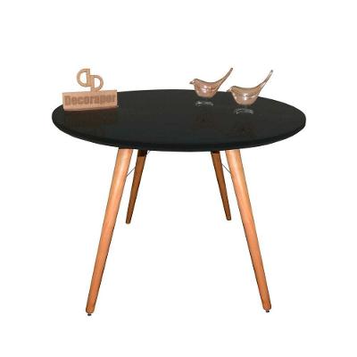 Mesa Jantar Pés Palitos Tampo Redondo Vidro Laqueado 120cm Preto