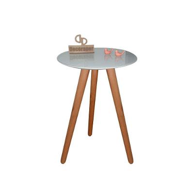 Mesa De Canto Pés Palito Amadeirado Com Tampo Vidro 35cm Off White 50cm