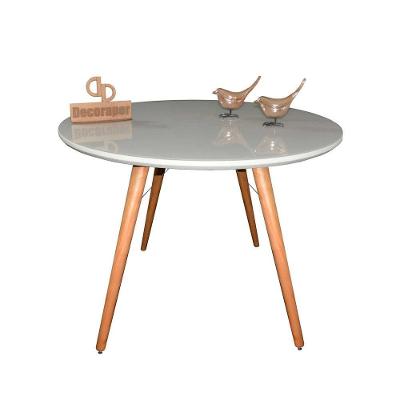 Mesa Jantar Pés Palitos Tampo Redondo Vidro Laqueado 120cm Off White