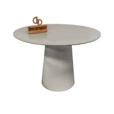 Mesa Jantar Cone Laqueado Tampo Redondo Laca Com Vidro 90cm Off White