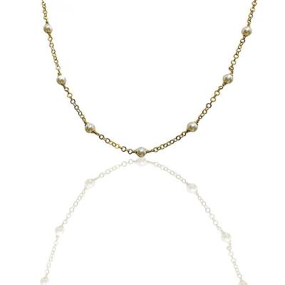 Colar Corrente Americana Com Pérolas Banhado Em Ouro 18k
