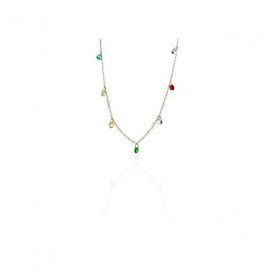 Colar Corrente Americana Com Zircônias Multicolor Banhado Em Ouro 18k