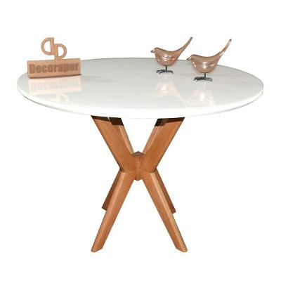 Mesa Jantar Pandora Tampo Redondo Laca Com Vidro 120cm Branco