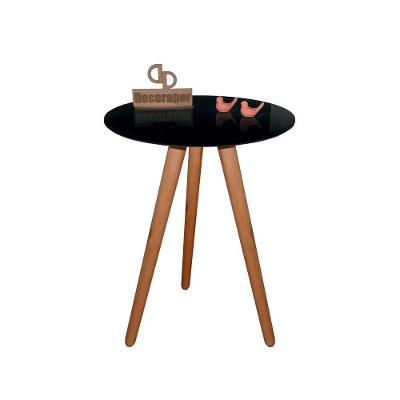 Mesa De Canto Pés Palito Amadeirado Com Tampo Vidro 50cm Preto 70cm