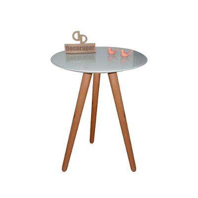 Mesa De Canto Pés Palito Amadeirado Com Tampo Vidro 50cm Off White 70cm