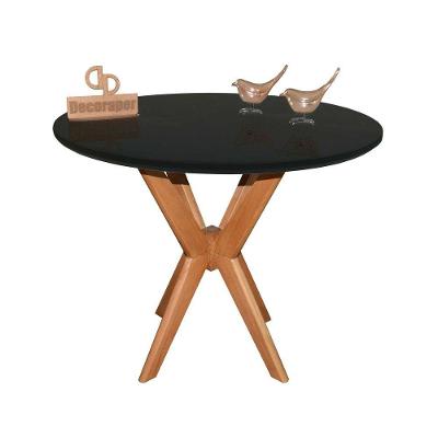 Mesa Jantar Pandora Tampo Redondo Laca Com Vidro 90cm Preto