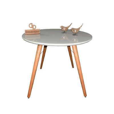 Mesa Jantar Pés Palitos Tampo Redondo Vidro Laqueado 90cm Off-white