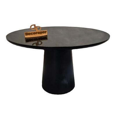 Mesa Jantar Cone Laqueado Tampo Redondo Laca Com Vidro 130cm Preto