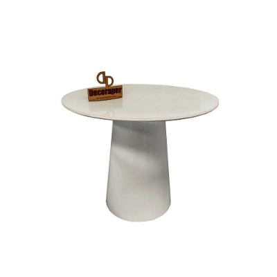 Mesa De Canto Cone Laqueado Com Tampo Vidro 60cm Off White 60cm