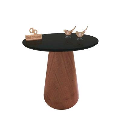 Mesa De Canto Cone Amadeirado Com Tampo Vidro 50cm Preto 60cm
