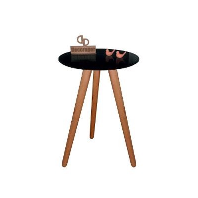 Mesa De Canto Pés Palito Amadeirado Com Tampo Vidro 45cm Preto 50cm