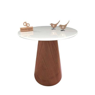 Mesa De Canto Cone Amadeirado Com Tampo Vidro 50cm Branco 60cm