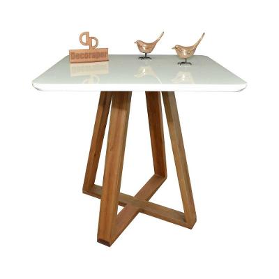 Mesa Jantar Base X Tampo Quadrado Laca Com Vidro 80cm Branco
