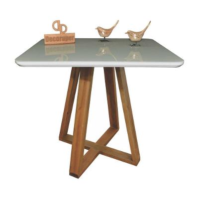 Mesa Jantar Base X Tampo Quadrado Laca Com Vidro 110cm Off White