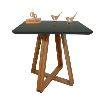 Mesa Jantar Base X Tampo Quadrado Laca Com Vidro 80cm Preto