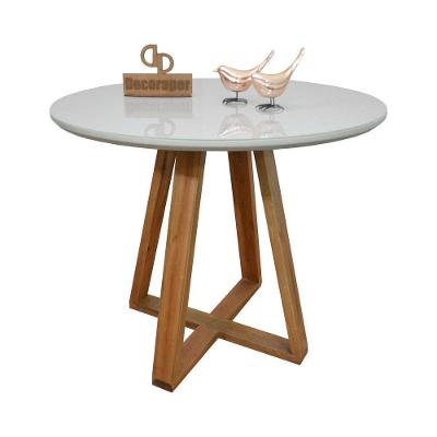 Mesa Jantar Base X Tampo Redondo Laca Com Vidro 80cm Off White