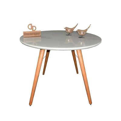 Mesa Jantar Pés Palitos Tampo Redondo Vidro Laqueado 110cm Off White