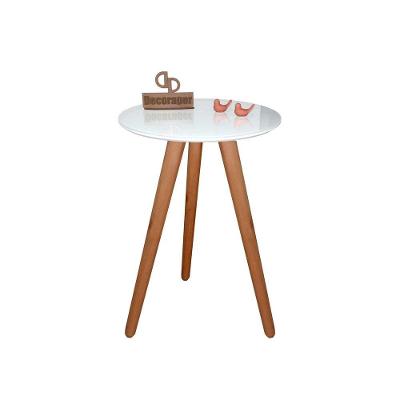 Mesa De Canto Pés Palito Amadeirado Com Tampo Vidro 45cm Branco 60cm