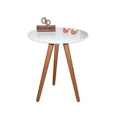 Mesa De Canto Pés Palito Amadeirado Com Tampo Vidro 70cm Branco 60cm