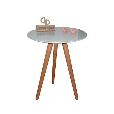 Mesa De Canto Pés Palito Amadeirado Com Tampo Vidro 70cm Off White 50cm