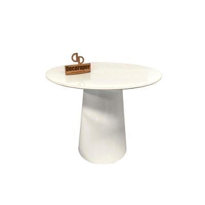 Mesa De Canto Cone Laqueado Com Tampo Vidro 60cm Branco 60cm
