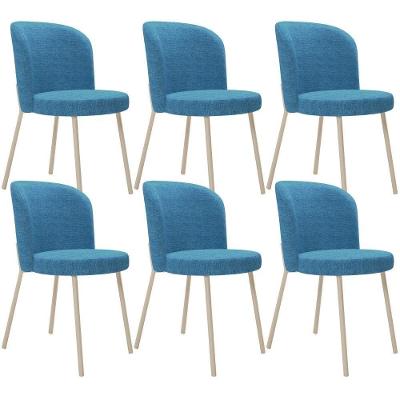 Kit 6 Cadeiras Para Sala De Jantar Cozinha Estofada Gavi Arena L02 Linho Azul Lyam Decor