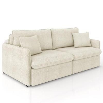 Sofá Cama Retrátil Para Sala De Estar 214cm Una K01 Bouclê Bege Lyam Decor