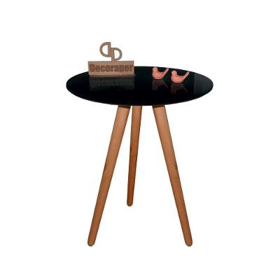 Mesa De Canto Pés Palito Amadeirado Com Tampo Vidro 70cm Preto 50cm