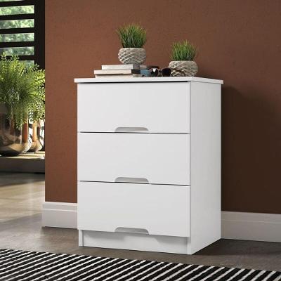 Mesa De Cabeceira Com 3 Gavetas - Londres-branco - Móveis Europa