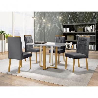 Sala De Jantar Vidro 4 Cadeiras Maciça Atlas Madri Art Salas