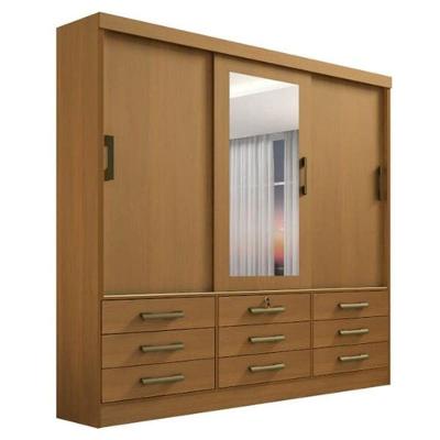 Guarda Roupa Casal Com Espelho 3 Portas 9 Gavetas Meridian -cinamomo Móveis D'doro