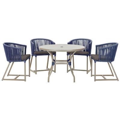 Mesa Com 4 Cadeiras E Noronha Estofado 11 Trama Original Azul