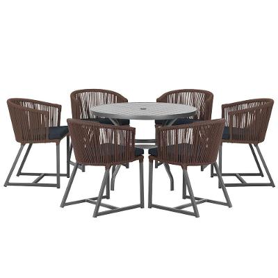 Mesa E 6 Cadeiras E Noronha Preto E12 Trama Original Marrom